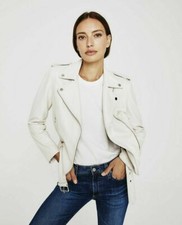 White Leather Jacket Women Pure Lambskin Moto Size S M L XL XXL Custom Made -447