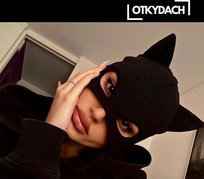 Women's Black Cat-Ear Balaclava Batman Style Mask for Halloween