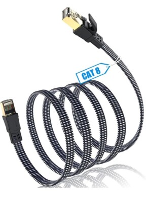 Cat 8 Ethernet Cable 20ft,Nylon Braided High Speed Heavy Duty 40Gbps 2000Mhz...