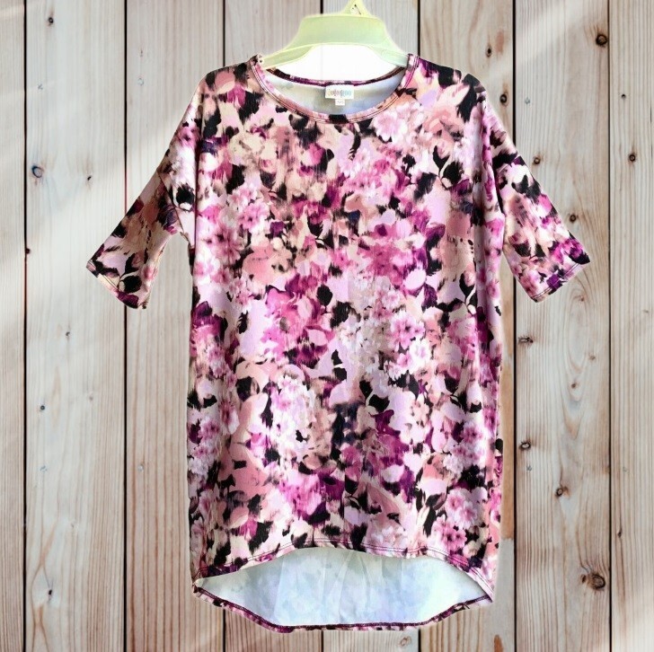LuLaRoe Women's Short Sleeves Long Top Tee Pink Floral Size XXS