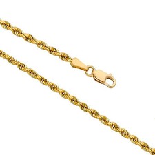 14K Real Solid Yellow Gold 1.5mm-6mm Rope Chain Necklace with Lobster Claw Clasp