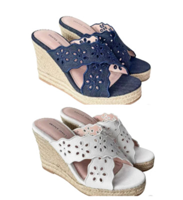NEW!! Draper James Women's Navy Emily 100% Fabric Upper Wedge Sandals Size 7