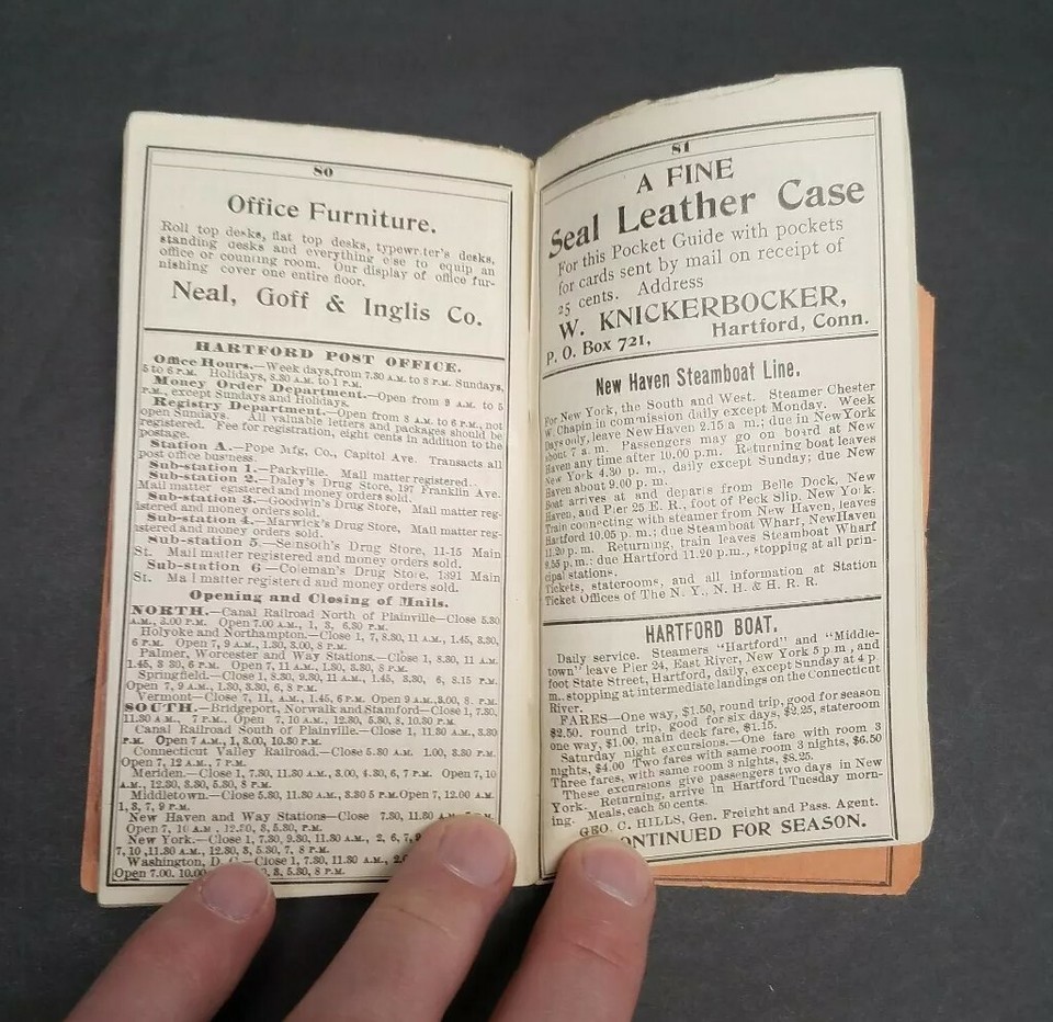 1902 Hartford Pocket Guide Electric Timetable Steam Time Table ...