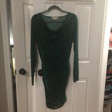 PREOWNED WOMENS MICHAEL KORS BODYCON ROUCHED SIDE TULIP HEM DRESS SMALL S GREEN
