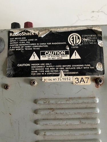 RADIO SHACK 22-506 10AMP 13.8 VDC Regulated Power Supply - For Parts Untested - Zdjęcie 8 z 8