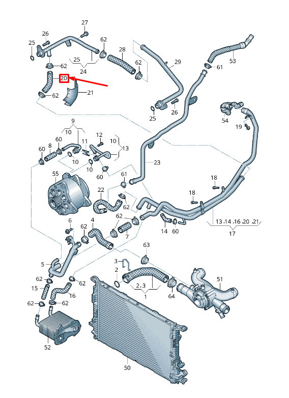 Durite de liquide de refroidissement arrière pour Audi A8 4H 07P121062Ab