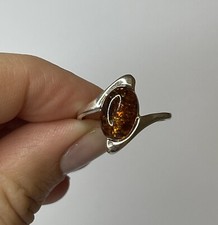Genuine Baltic Amber Stone Ring with Sterling Silver.Cognac Amber Stone Ring.