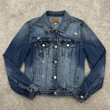 American Eagle Women’s Jean Jacket Size M Distressed Destroyed Medium Wash Denim
