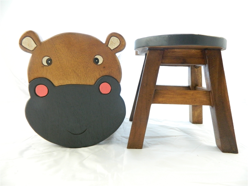 Childs Childrens Wooden Stool Hippo Hippopotamus Shaped Step