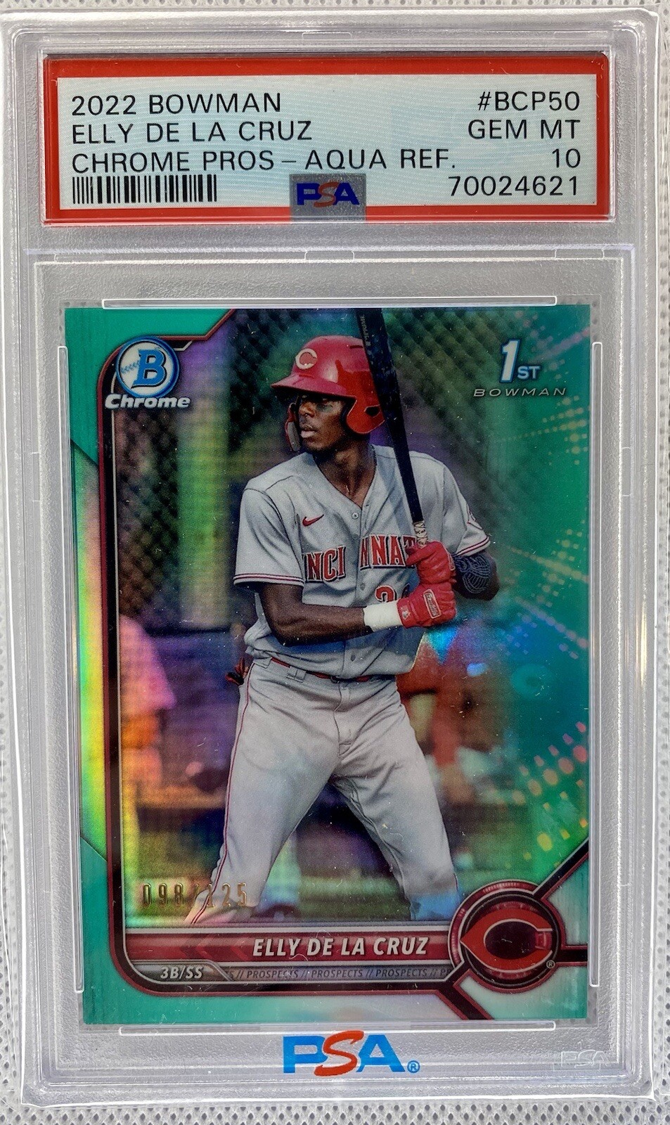 2022 Bowman Chrome 1st Aqua Refractor Elly De La Cruz /125 PSA 10 Gem Mint BCP50