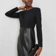 ANN TAYLOR FAUX LEATHER SKIRT DRESS SHEATH BLACK NWOT 0 P