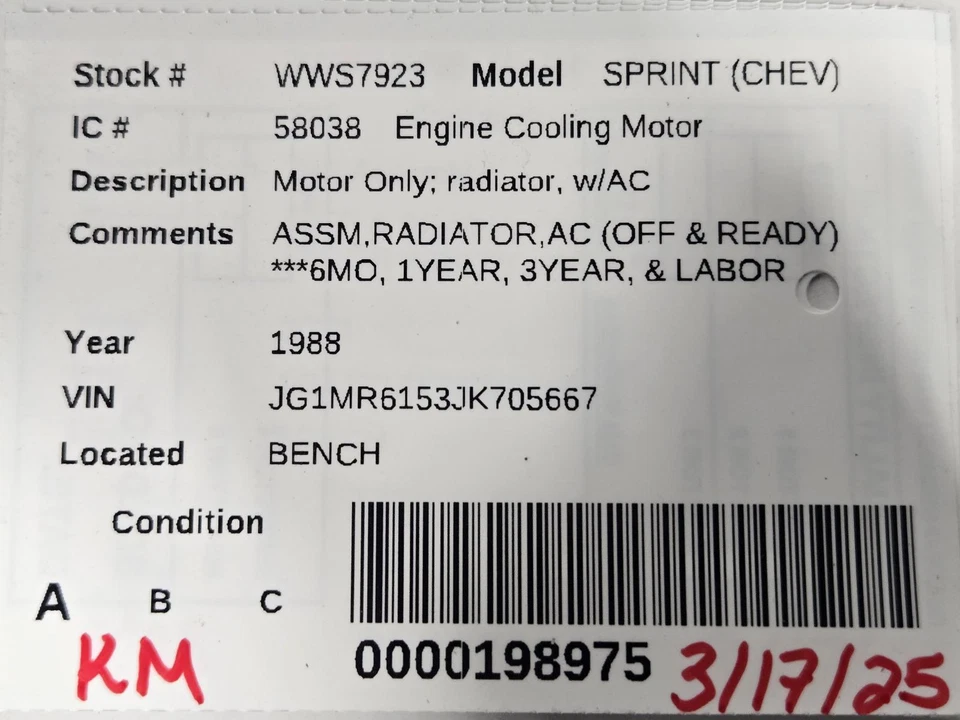 Used Engine Cooling Fan Motor fits: 1988 Chevrolet Sprint (chev) Motor Only radi Foto 4 de 4