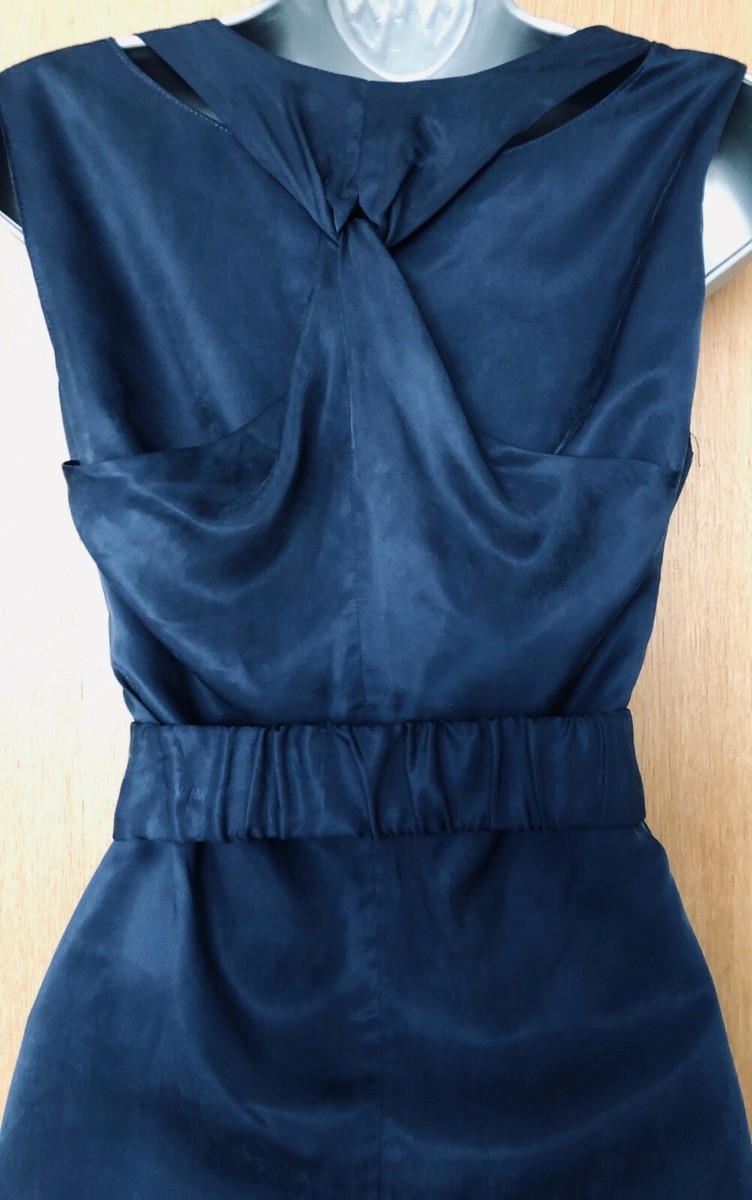 Karen Millen UK 12 Navy Cupro Frill Detail Belted Any