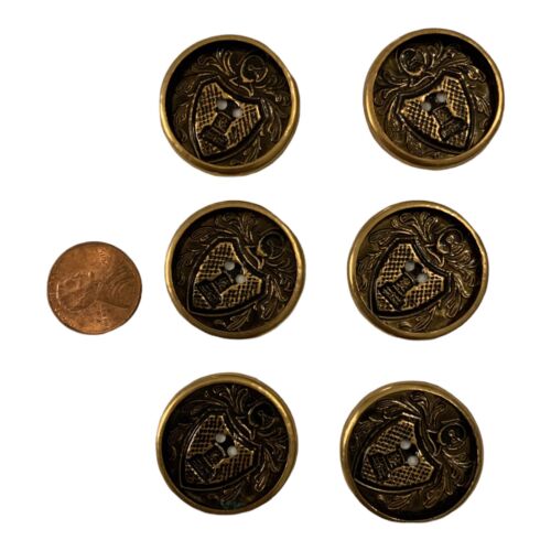 Vintage Gold Knight With Castle With Shank, Metal 2 Holes - Set Of 6 - Picture 3 of 5