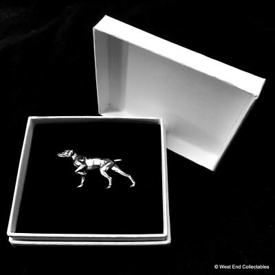 Zeiger Vizsla Hund Silber Zinn Brosche Abzeichen in Geschenkbox britisches Geschenk