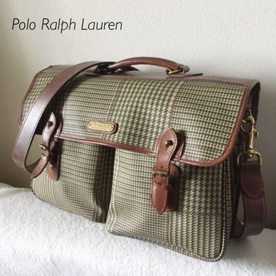 POLO RALPH LAUREN sac à bandoulière business pied de poule marron