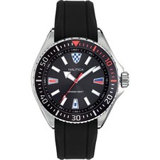 Image of Mens Wristwatch NAUTICA CRANDON PARK NAPCPS903 Silicone Black Flags Sub 100mt
