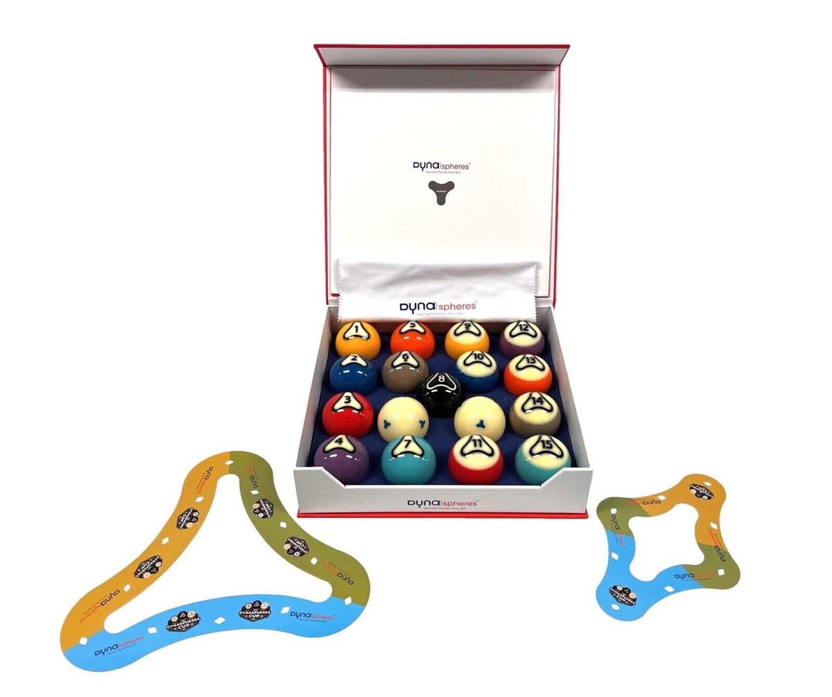 DYNASPHERES PALTINUM BELGIUM POOL BALLS REG SIZE NEW FREE MAGIC