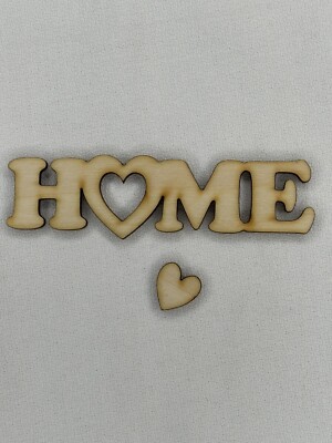 Laser Cut Unfinished Uppercase Home with Heart Insert Shape Wood Craft Cutout