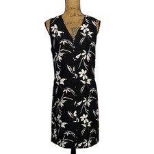 Banana Republic Dress 6 Tall Floral Silhouette V Neck Shift Pockets Work Travel