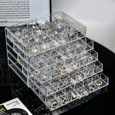 Yarlung Acrylic Jewelry Storage Box Earring Holder with 5 Drawers, 120 Grids Jew