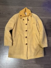 1960s Wool Coat Mustard Yellow Tan Rib Knit Collar Hudson Bay Size 14