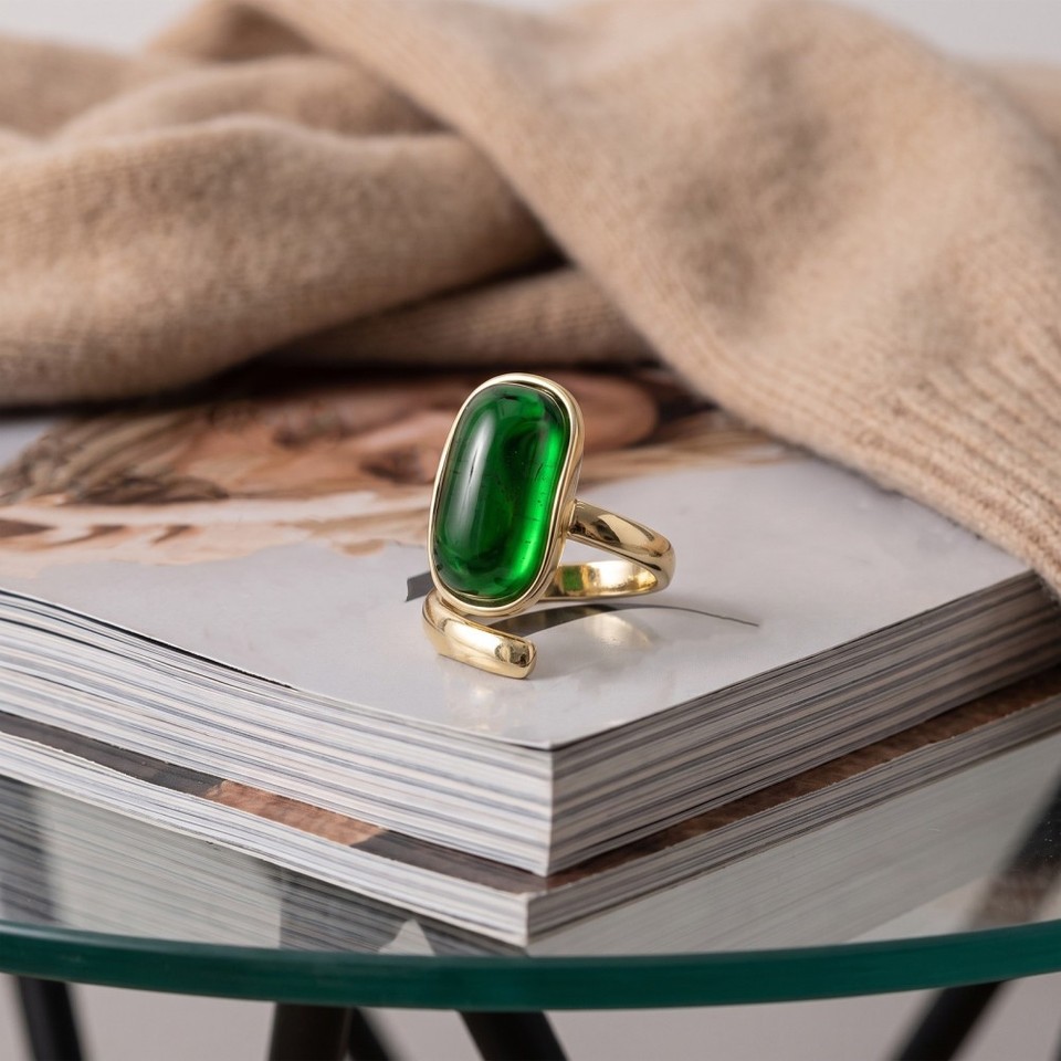 Wide Gold Stackable Rings Classic Green Copper Stackable Rings Durable Retro Style Ring Set for ...