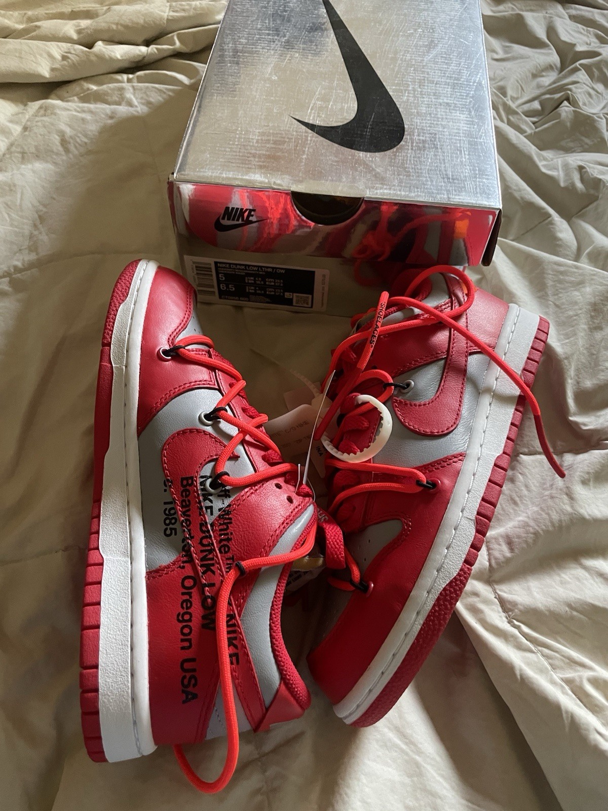 OFF WHITE X NIKE RARA TAGLIA 5M US Nike Dunk Low x OFF WHITE University Red 2019 UNLV