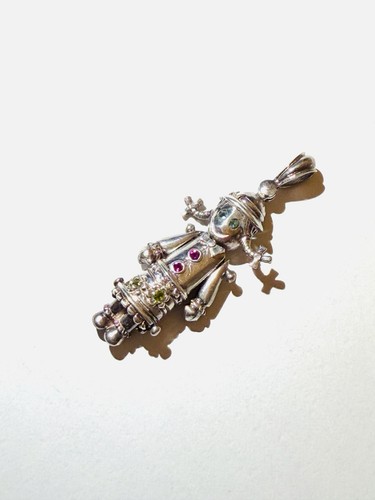 Vintage Silver Articulated Jester/Doll Pendant with Coloured Gems 925