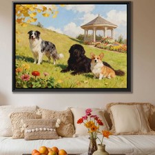 Garden Dog Oil Painting Canvas Print Corgi Decor Puppy Wall Art Dog Lovers Decor