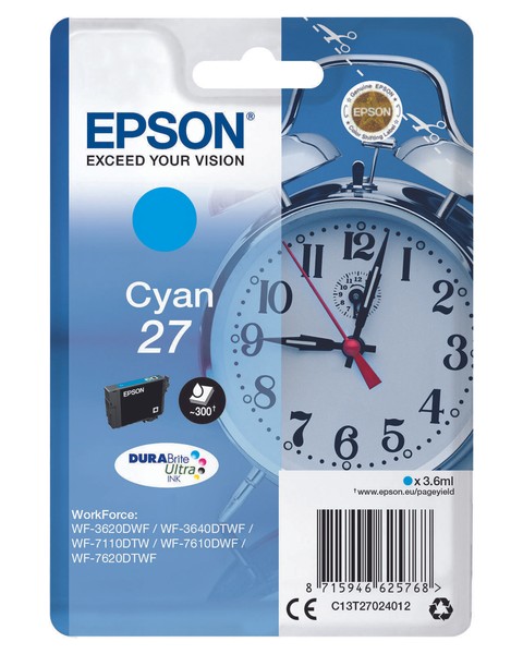 Epson Original 27 Wecker Druckerpatrone - Cyan (C13T27024012)-image