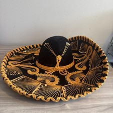 Vintage Authentic Pigalle XXXXXXX Black Gold Mexican Sombrero Mariachi Hat