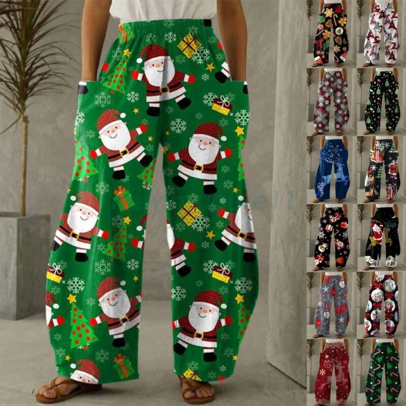 NEW Women Fashion Pant Loose Christmas Print Big Pockets Casual Bottoms Trousers - image 2 of 4