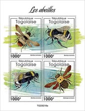 BEES / Flying Winged Insects / Bee MNH 4v-Stamp Sheet #129 (2023 Togo)