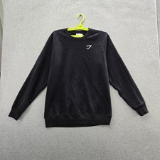 Gymshark Men Sweatshirt L Black Embroidered Fleece Activewear Logo Long Sleeve