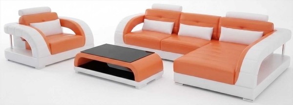 Designer Ecksofa L Form Orange Sessel Couchtisch Wohnzimmer Garnitur-image
