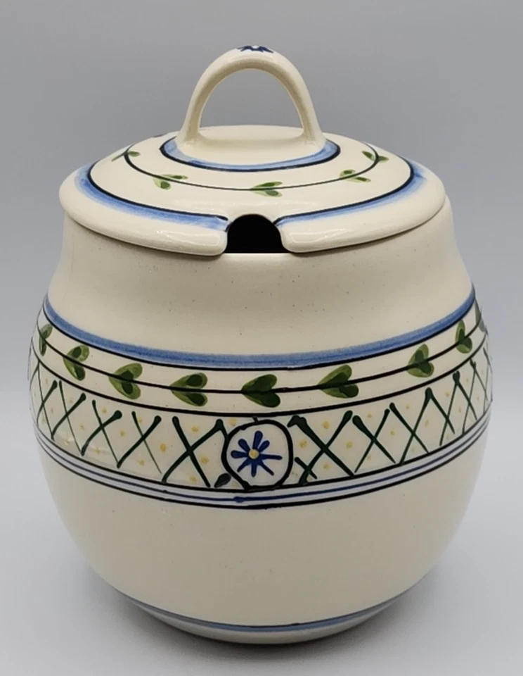 Tarro de galletas Hartstone Country Squire? ¿Bote? ca 8 1/2" Alto con Tapa LEER AZUL Foto 2 de 4