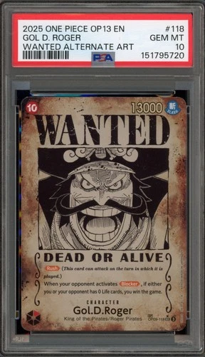One Piece CCG Gol.D.Roger Wanted Alternate Art OP09-118 PSA 10 Gem Mint