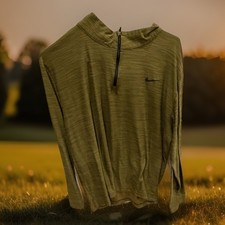 Nike Dri-FIT Men's Olive Green Quarter Zip Pullover Mock Neck Long Sleeve Logo L