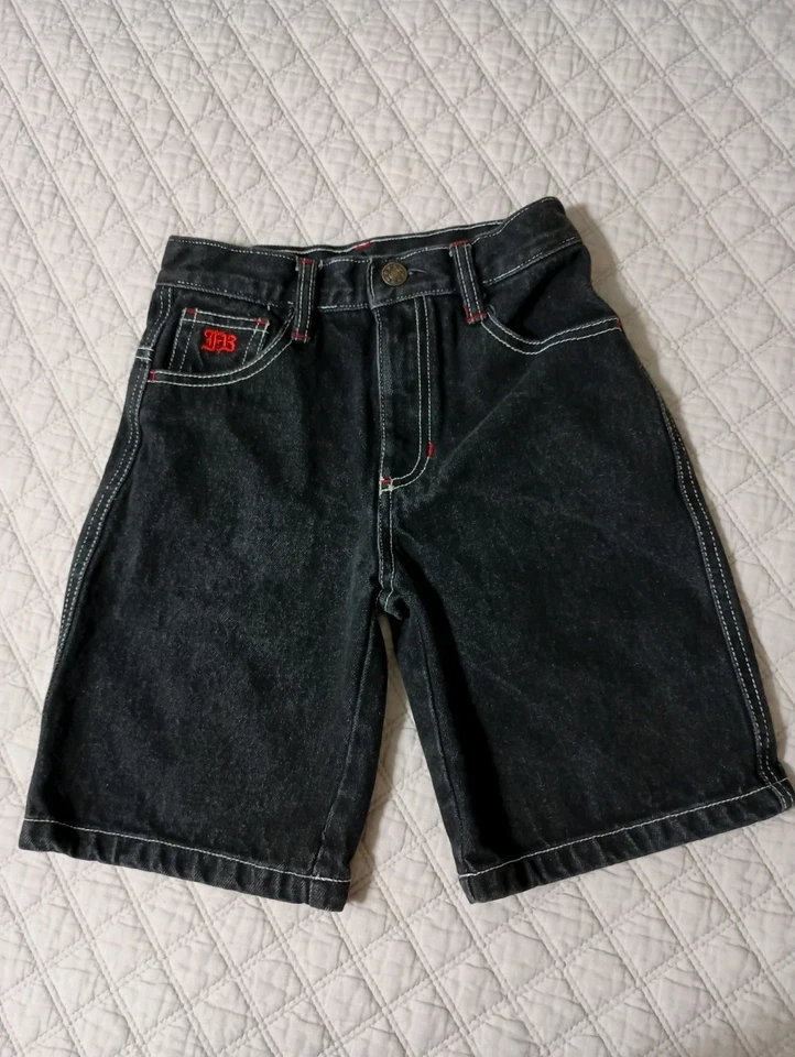 Pantalones Cortos Y2K FUBU Hip Hop Unisex Talla 6 Negros Denim Jean Bordados Foto 2 de 4