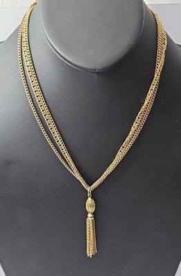 Vintage Gold Tone Triple Chain Tassel Necklace