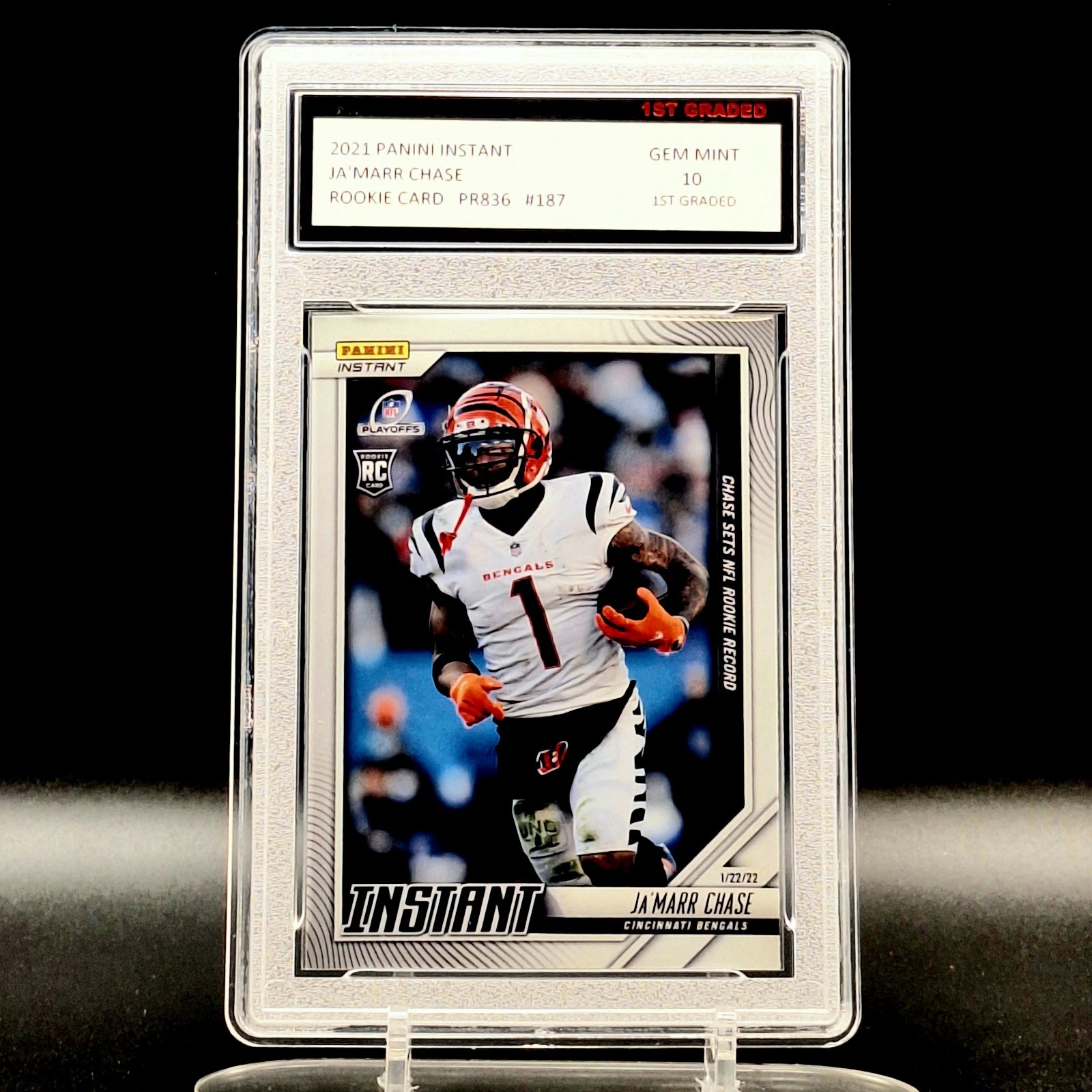 Ja’Marr Chase RC #1/836 - 2021 Panini Instant NFL Playoffs Logo #187 Gem Mint 10
