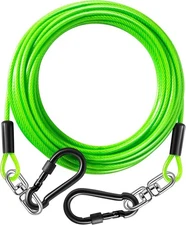 Dog Tie Out Cable 15FT-300Lbs,Heavy Duty Leads&Tether for 15FT, Green 