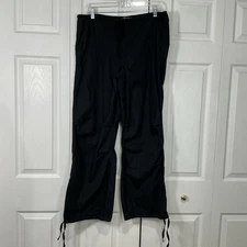 🌹 Rewash Wide Leg Black Cotton Drawstring Pants with Drawstring Leg Opening - M