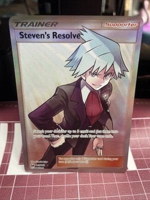 Pokémon TCG Trainer Steven s Resolve 165/168 Full Art Textured Holo