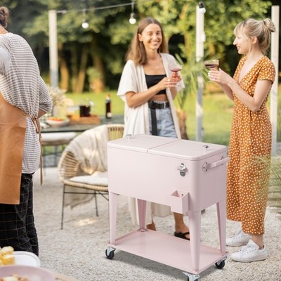 80 Quart Rolling Ice Chest on Wheels,with Shelf, Beverage Pool with Water Pipe