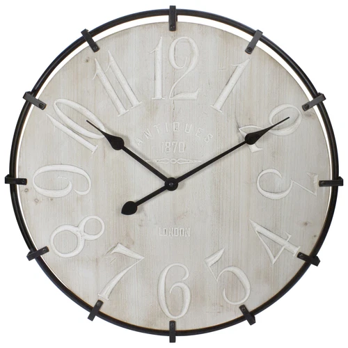 Northlight 23.5-Inch Black Metal and Wood Country Rustic Round Wall Clock