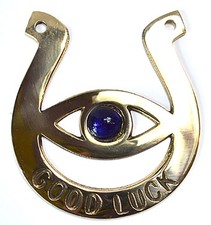 Evil Eye Protection Lucky Horseshoe Brass-Tone 4"x3" for Wall Doors Entryways
