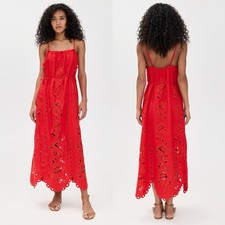Farm Rio Red Flowers Richelieu Embroidered Sleeveless Maxi Dress Medium NWT