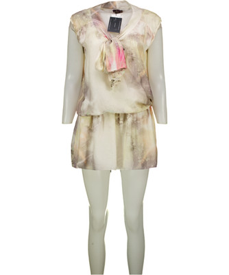 MULBERRY Minikleid bunt pastell Aquarell Seide Print UK 10